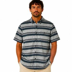 Ezekiel Button Down Shirt Mens Large Grey Blue Striped Short Sleeve ES151053R